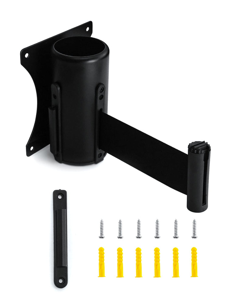 [Australia - AusPower] - QWORK Wall Mounted Retractable Belt Barrier, Crowd Control Wall Barrier with 10' Belt for Retail Stores, Airports, Banks, School 10' Black 