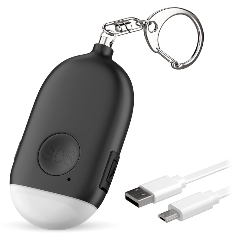[Australia - AusPower] - Personal Alarm Keychain for Women Self Defense - USB Rechargeable 130 dB Loud Safety Siren Whistle with LED Light – Panic Button or Pull Pin Alert Device Key Chain by WETEN (Black) Black 