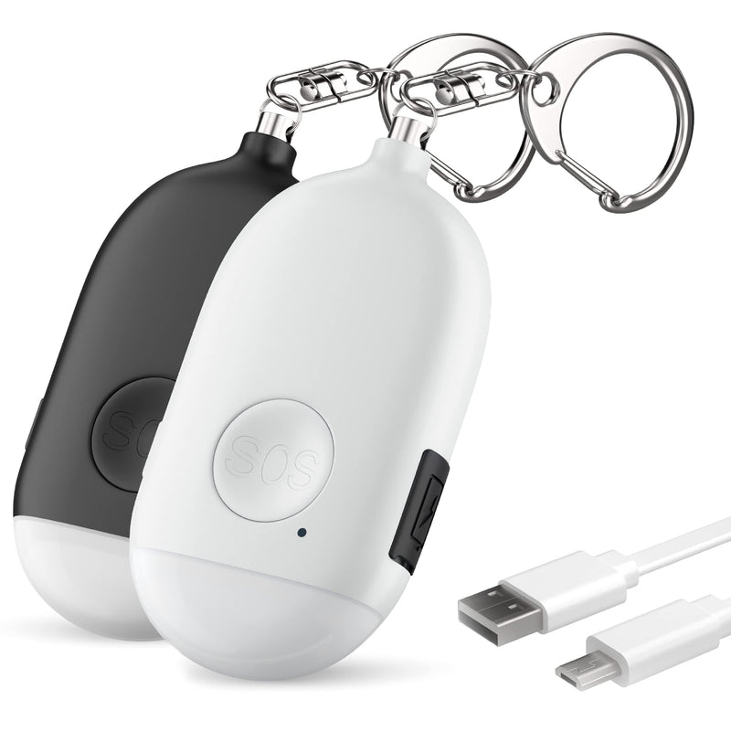 [Australia - AusPower] - Rechargeable Self Defense Keychain Alarm 2 Pack – 130 dB Loud Emergency Personal Siren with LED Light – SOS Safety Alert Device Key Chain for Women, Kids, Elderly, and Joggers by WETEN (Black&White) Black&White 