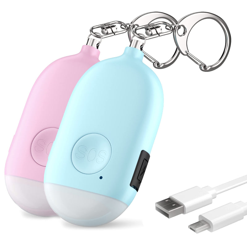 [Australia - AusPower] - Rechargeable Self Defense Keychain Alarm – 130dB Loud Emergency Personal Siren with Flashing Strobe Light – SOS Safety Alert Device Key Chain for Women, Kids, Elderly, and Joggers by WETEN (Pink&Blue) Pink&Blue 