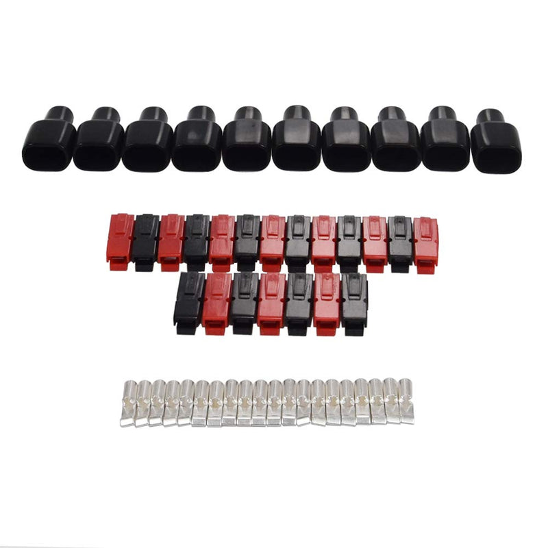 [Australia - AusPower] - 30A Battery Connectors Contacts Modular Power Supply Battery Connectors for 30 AMP 30 A,10 Pcs Black Housings+10 Pcs Red Housings+20 Pcs Contacts+10 pcs Sleeve Covers 