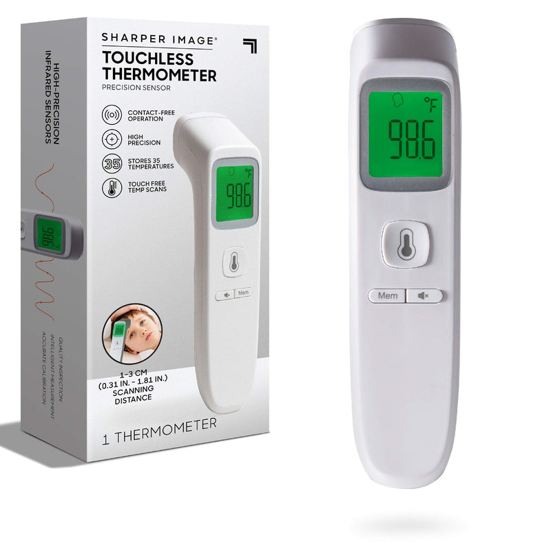 [Australia - AusPower] - SHARPER IMAGE Digital Touchless Smart Forehead Thermometer, High-Precision Infrared Sensors, Stores 35 Readings, Touch-Free Temp Scans, Battery Powered, Built-in LED Glow Light 