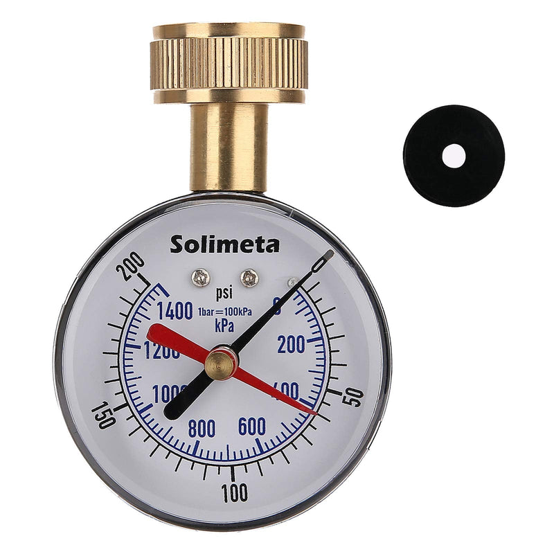 [Australia - AusPower] - Solimeta 2-1/2" Water Pressure Test Gauge, 0-200 psi/kpa, 3/4" Female Hose Thread, Peak Pressure Record 2-1/2 inch steel case with drag pointer 