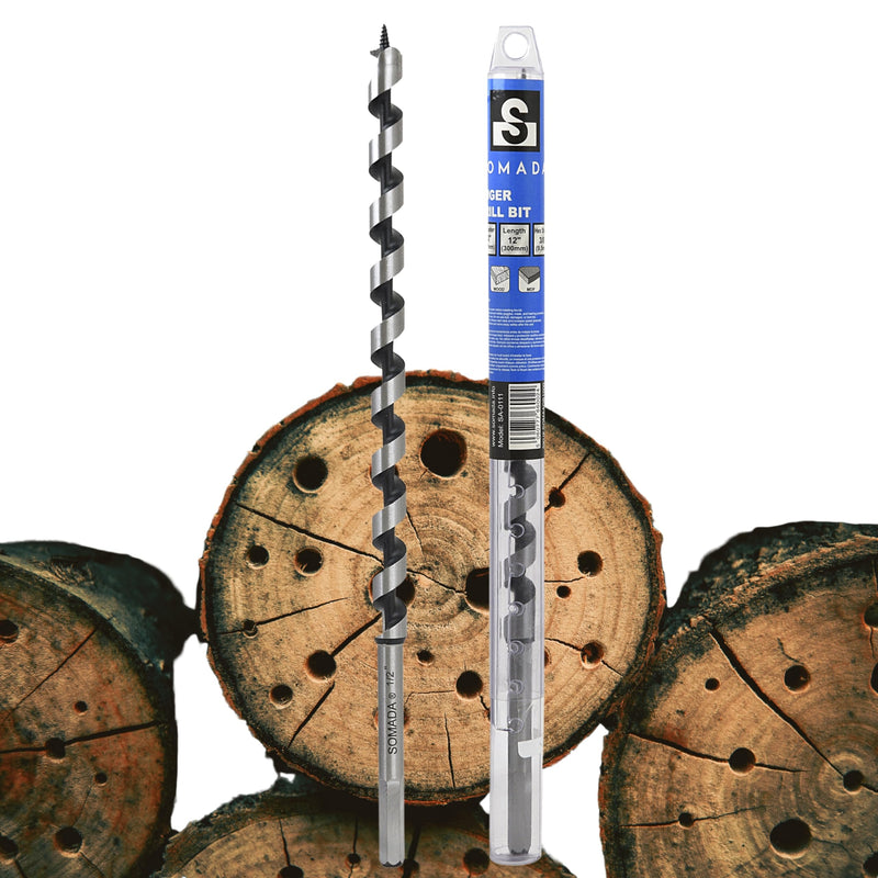 [Australia - AusPower] - 1/2-Inch x 12-Inch Auger Drill Bit for Wood, Hex Shank 3/8-Inch One Piece, Ship Auger Long Drill Bit for Soft and Hard Wood, Plastic, Drywall and Composite Materials 1/2"x12" 