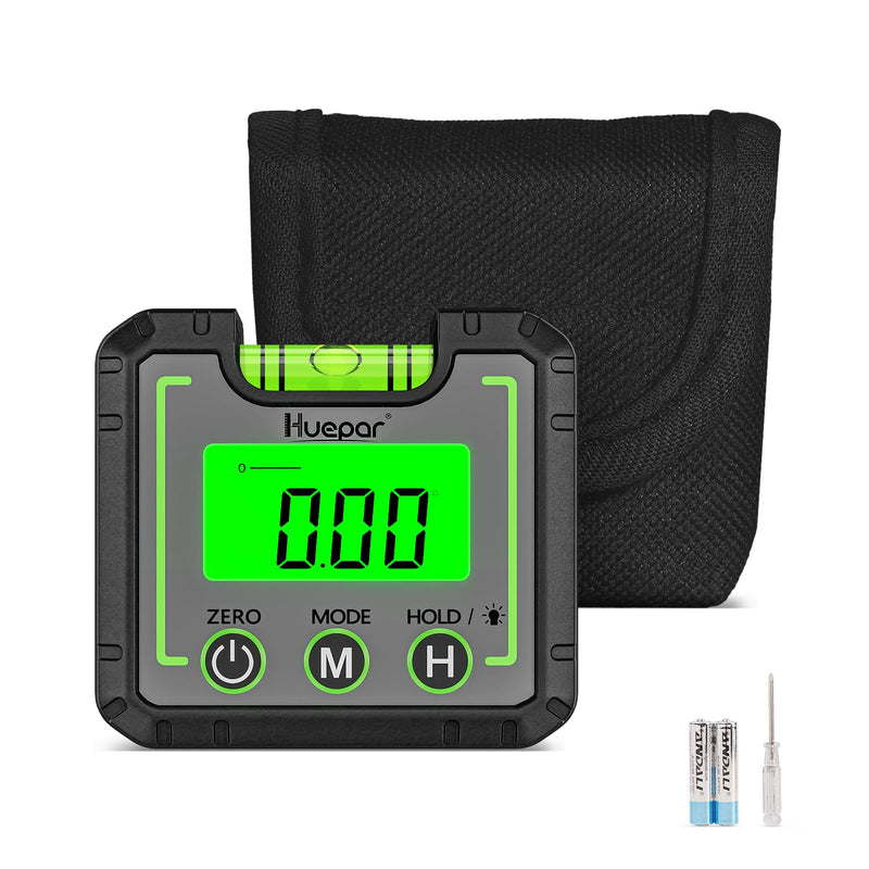 Huepar Digital Spirit Level, Mini Electronic Protractor, Digital Level Box with V-Groove Magnetic Base & Backlight, LCD Chamfer Gauge, Inclinometer for Carpentry, Construction, 0~360° AG01