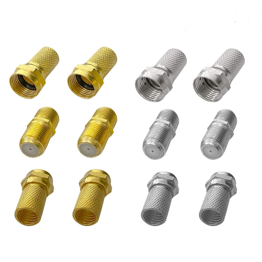 [Australia - AusPower] - F Type Connector Kit for Coaxial Cable Extension/Repair, 8 Pcs RG6 Plug Connector and 4 Pcs Female Extended Connectors for Satellite TV Aerial Sky Virgin NTL Coaxial Cable, Pack of 12 
