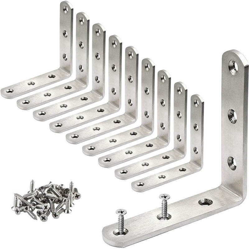 [Australia - AusPower] - 10 PCS L Bracket Stainless Steel Corner Bracket 3 x 3 inch Heavy Duty Right Angle Bracket for Wood Furniture, Metal Joint Corner Brace, with Screw 