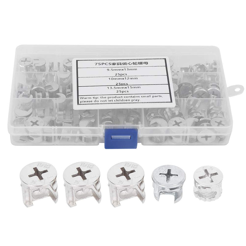 [Australia - AusPower] - 75pcs Cam Lock Fittings Cam Nut Furniture Eccentric Wheel Nut Set 3-in-1 Connector Fastener, Screws 
