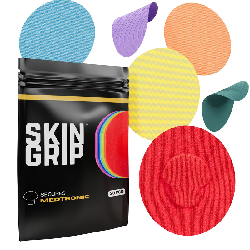 Skin Grip CGM Sensor Patches Compatible with Medtronic Guardian (20-Pack), Waterproof & Sweatproof for 10-14 Days, Pre-Cut Adhesive Tape, Continuous Glucose Monitor Patch, Rainbow Pack