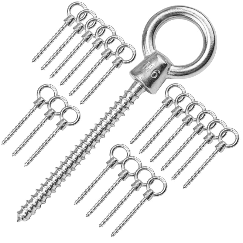 Muzata 20Pack 3.6Inch M6 Screw Eye Hook Wood Screws Metal Hook T316 Stainless Steel for Wood Securing Cable Wire Terminal Ring Eyelet Stand Self Tapping Eye Bolt Indoor Outdoor CN02 20P-3.8Inch Silver