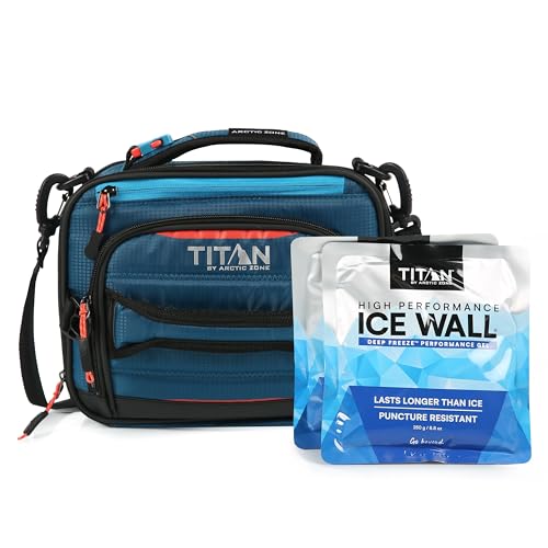 Titan by Arctic Zone Expandable Lunch Box, 2 Ice Packs, Leak Proof, Blue