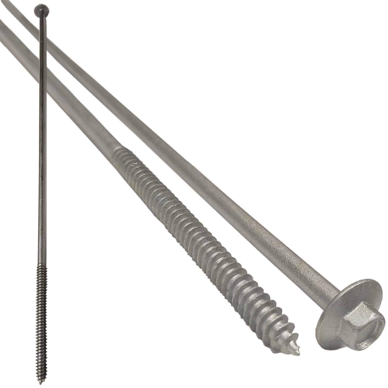 (10) 14" - Galvanized Timber Tie - Hex Head Structural Screw - Great for Outdoor Landscape use - Coarse Thread for Secure Hold - Rust Resistant Screw - Heavy Duty 3/16" for Extra Hold