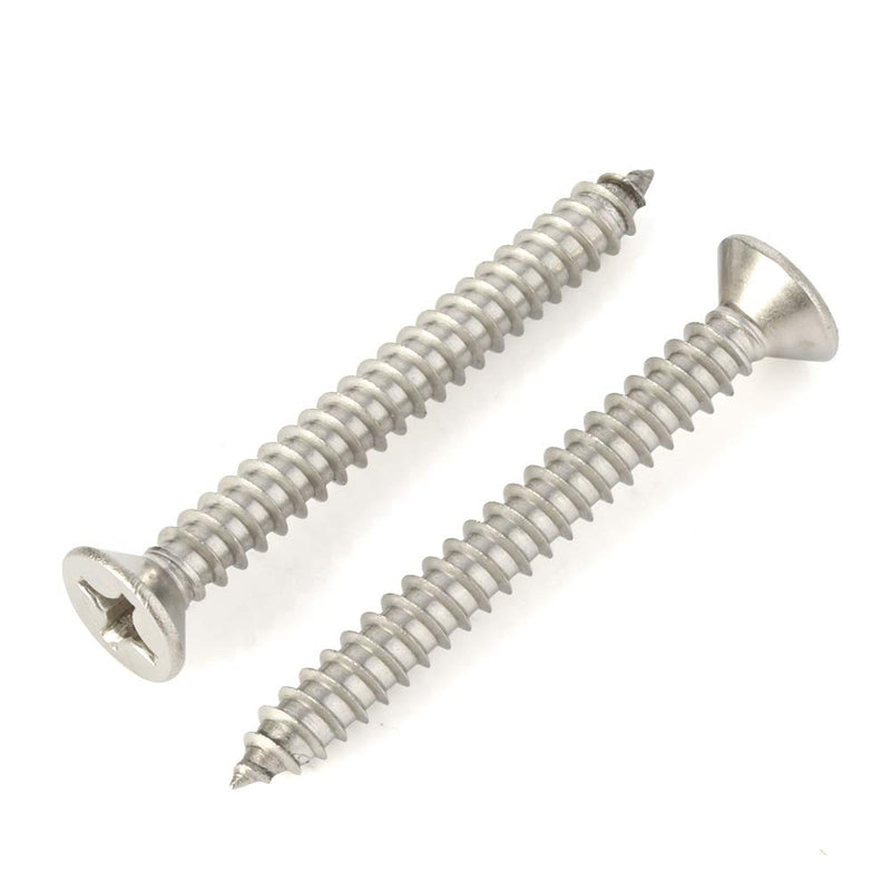 [Australia - AusPower] - 50 PCS #10 x 2" (3/8" to 2" Available) Flat Head Sheet Metal Screws Wood Screws, 304 Stainless Steel 18-8, Self Tapping #10 x 2" 50 