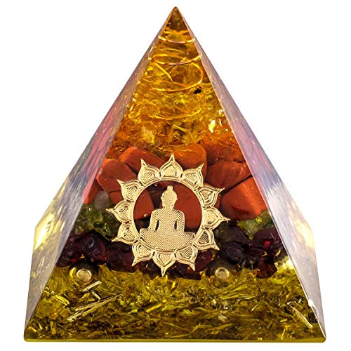 Rockcloud Healing Crystal Copper Wire Buddha Orgone Pyramid 1.97" Multicolor