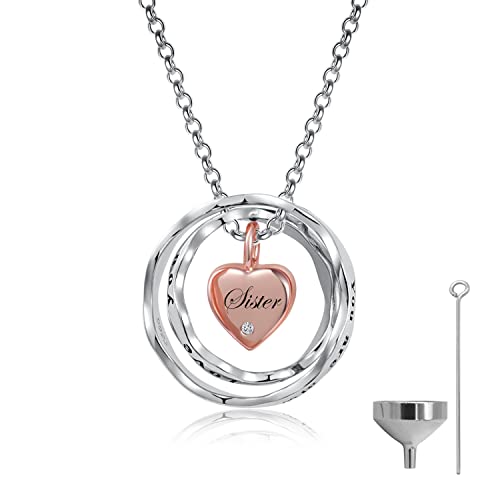 Sterling Silver Cremation Necklace for Ashes Keepsake for Women Rose Sister