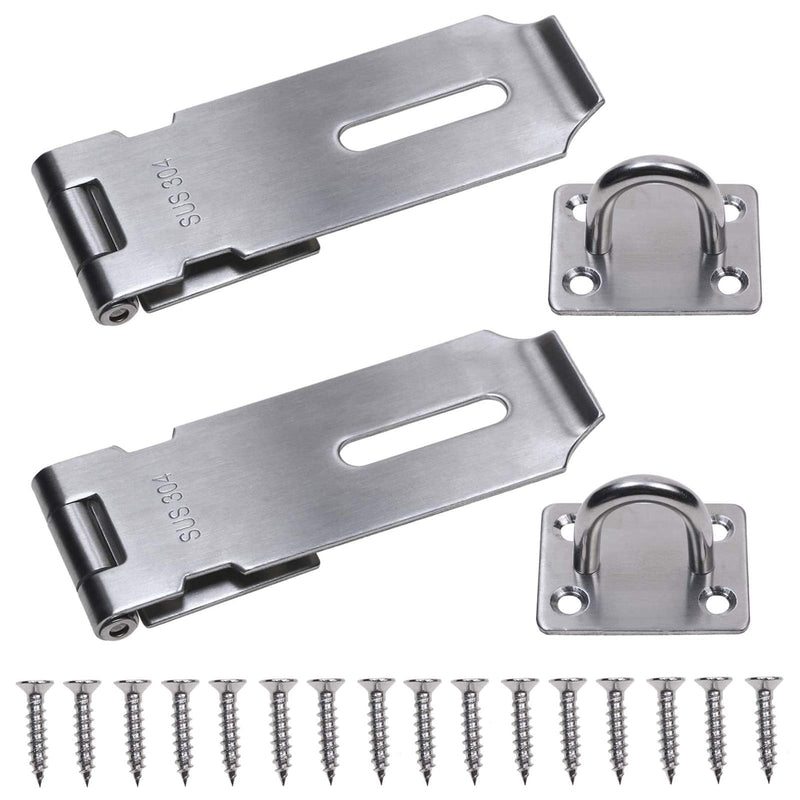 [Australia - AusPower] - Padlock Hasp 4 Inch Door Clasp Hasp Lock Latch, 2 Pcs Stainless Steel Door Bolt Latches for Furniture, Cabinet, Drawer, Cupboard and Closet 