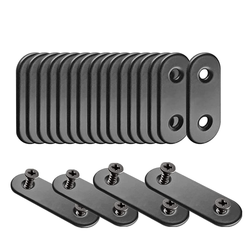 [Australia - AusPower] - Black Flat Straight Brace,20Pcs Metal Mending Brackets Straight Corner Braces Straight Brackets with 40Pcs Screws (Straight 16x36mm, Black) Straight 16x36mm 