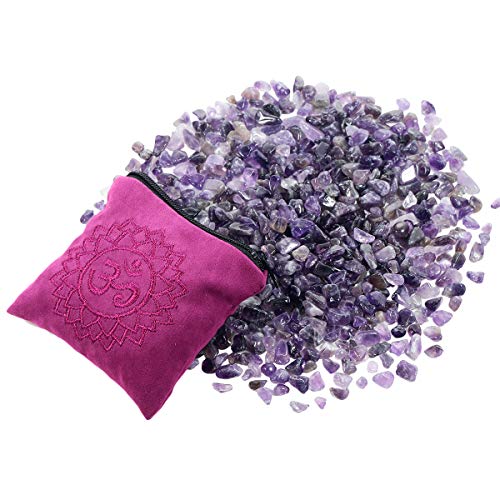 TUMBEELLUWA 0.5LB Amethyst Crushed Chip Stones with Chakra Velvet Pouch #1-purple/Purple