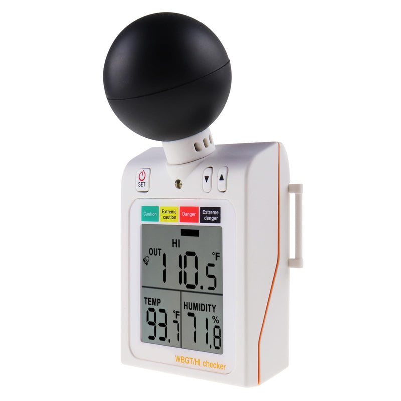 [Australia - AusPower] - Wearable 2-in-1 WBGT + HI Heat Index Checker Wet Bulb Globe Temperature Heat Stress Meter Air Globe Temperature Humidity Tester with Dangerous Level Indicator Audible Alarm 