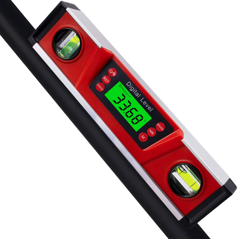 [Australia - AusPower] - Digital Level and Protractor, 10 Inch IP54 Protected Electronic Bubble Inclinometer Angle Finder Gauge with Large LED Backlight Display & Magnetized V-Groove Base Carrying Bag Included 