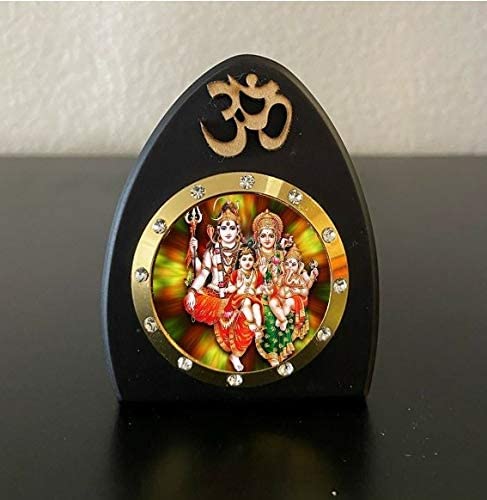 Lord Shiv Parvati Ganesha Idol Statue Wooden Frame for Car Dashboard Home Office Temple Mandir Hinduism