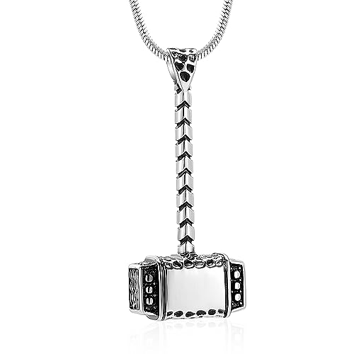 Minicremation Mjolnir Thors Hammer Urn Necklace for Ashes for Men Celtic Nordic Viking Cremation Jewelry for Women Keepsake Memorial Ashes Pendant Silver
