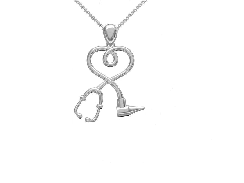 [Australia - AusPower] - Sterling Silver Heart Stethoscope and Otoscope Doctor/Nurse Pendant Necklace (Available Chain Length 16"- 18"- 20"- 22") 20.0 Inches 