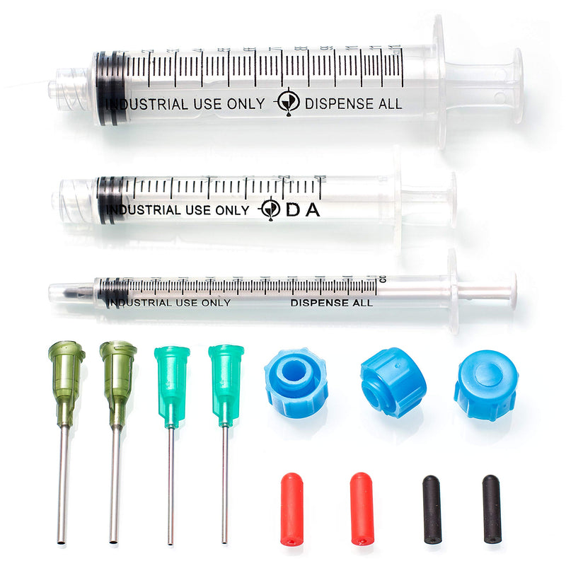 [Australia - AusPower] - K1-3PK All-Purpose Industrial Syringe Kit - 1ml/3ml/10ml with 1" 14+18 Gauge Dispensing Tips, Syringe Caps and Tip Covers 3 Pack 