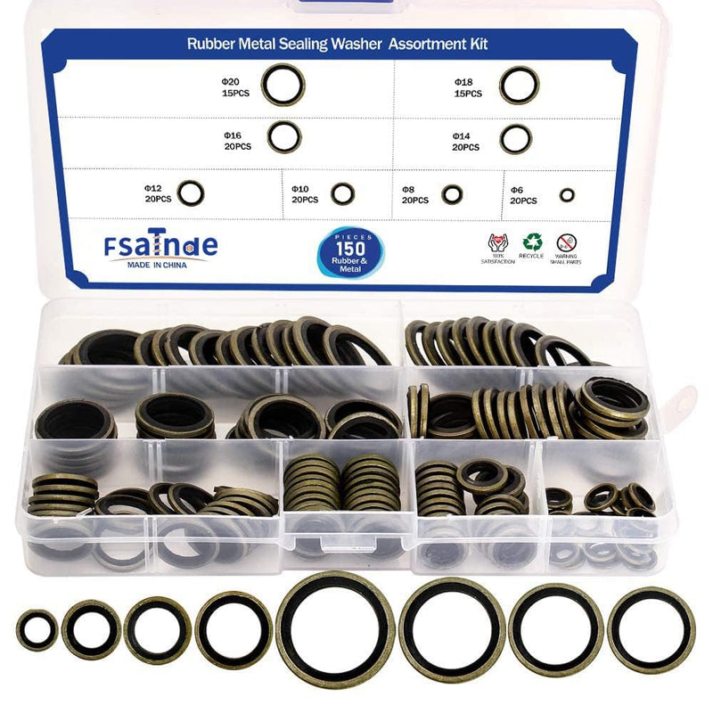 [Australia - AusPower] - 150Pcs Metal Bonded Seal Washer Assortment Kit Bonded Washer 8 Sizes M6, M8, M10, M12, M14, M16, M18, M20 