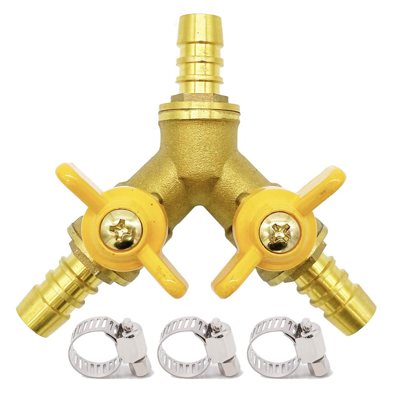 [Australia - AusPower] - Brass 3 Way Shut-Off Valve, 3/8" Hose Barb 2 Switch Y Shaped Ball Valve Water/Fuel/Air 3/8 Inch Hose Barb 1 