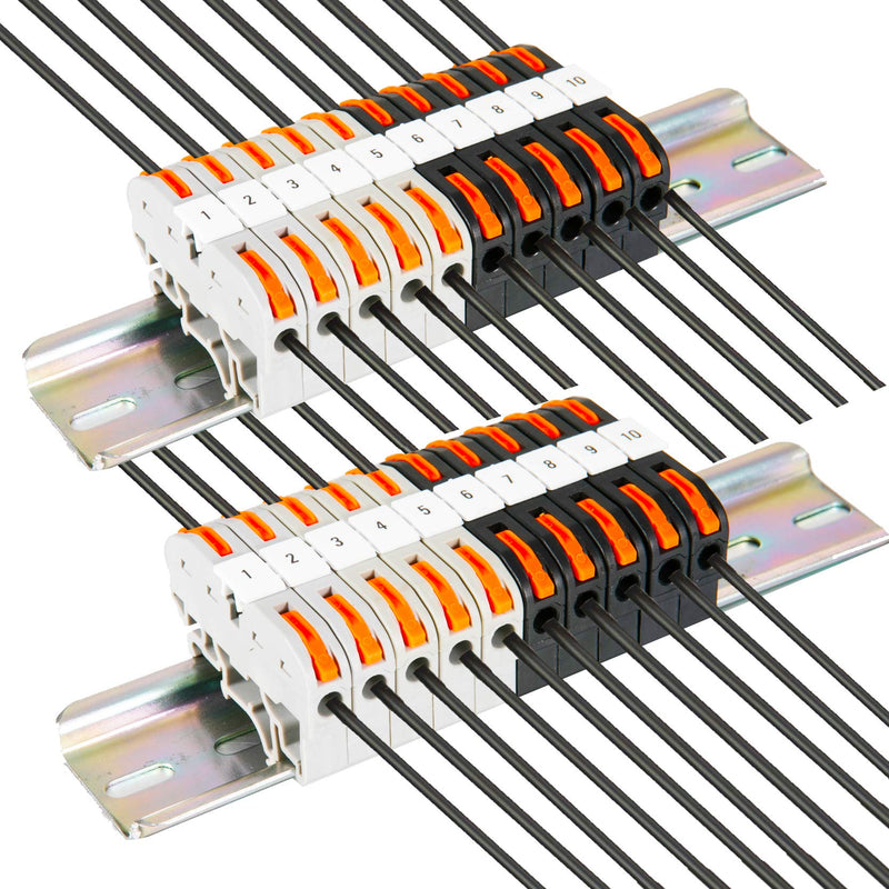 [Australia - AusPower] - DIN Rail Terminal Blocks Kit, with 20pcs Universal Compact Connectors, 2pcs Connection Bar, 2pcs Marker Strip, 2pcs DIN Rail Terminal End Block, 20pcs Screws, with Transparent Storage Box, 28-12 AWG 