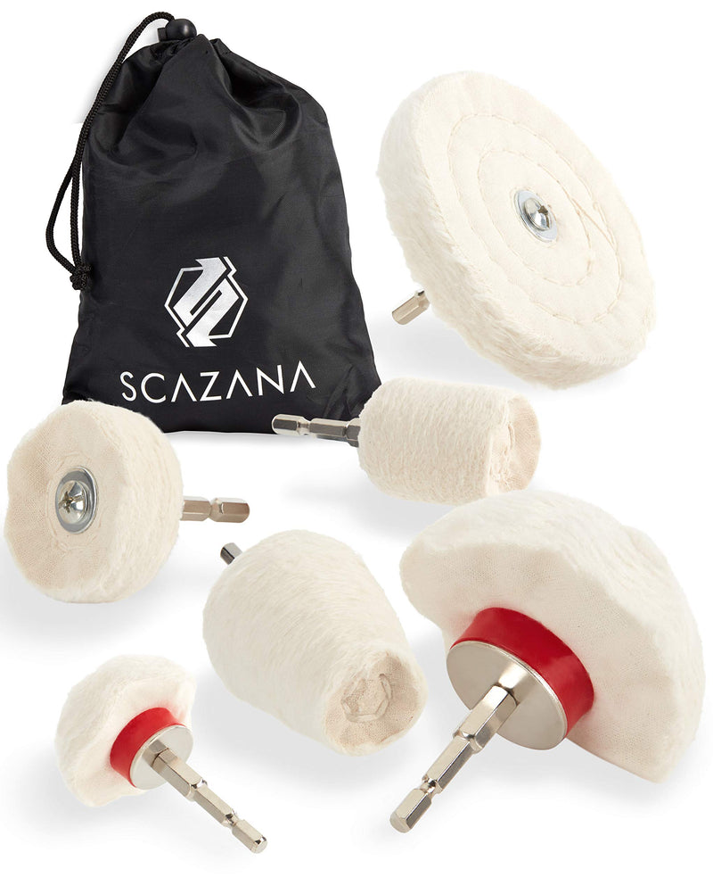 Polishing Discs for Drills - X-TRA Edition with Hex Shank and Wide Polishing Disc - Polishing Set 6 Pieces Including Useful Nylon Carry Bag - Polishing Attachment Cordless Screwdriver for All Surfaces e.g. Chrome, stainless steel, aluminium, plastic, g...