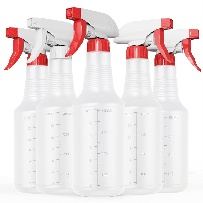 [Australia - AusPower] - Veco Spray Bottle (5 Pack,16 Oz) with Measurements and Adjustable Nozzle(Mist & Stream Mode), HDPE Plastic Spray Bottles for Cleaning Solution, Household/Commercial/Industrial Use, No Leak and Clog 16 oz 