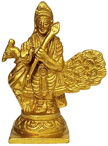 Purpledip Brass Idol Murugan Karthikeya: Subrahmanya Golden Statue (11229B)