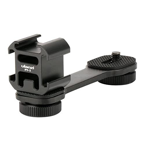 ULANZI PT-3 Triple Cold Shoe Mount Adapter Aluminium for Gimbal (DJI Osmo Mobile 2/3, Zhiyun, Feiyutech), Camera and Smartphone Vlog Video Microphone Extension Bar,Black