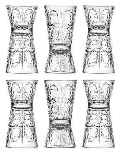 Barski Glass - Reversible Shot Glass - Jigger Tumbler - Designed Tumblers - Use for Liquor - Vodka - Cocktail - Set of 6 Glasses - One side is 1 oz, Other Side is 2 oz. - Made in Europe