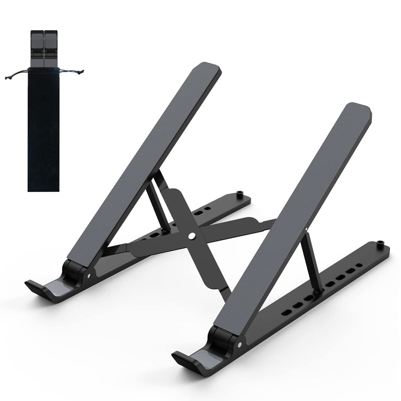 [Australia - AusPower] - Laptop Stand for Desk, Adjustable Laptop Riser ABS+Silicone Foldable Portable Laptop Holder, Ventilated Cooling Notebook Stand for 10-15.6” Laptops,Tablet-Black Black 
