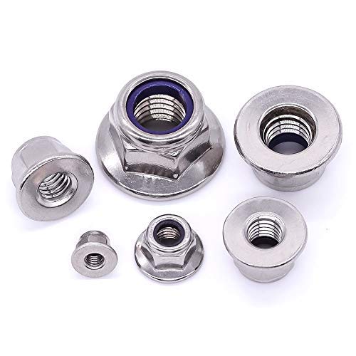 [Australia - AusPower] - M8 x 1.25mm (10 PCS) Flange Washer Nylon Insert Hex Locknuts Lock Nuts, 304 Stainless Steel 18-8, Bright Finish, Coarse Thread UNC, A2-70 SS, DIN6926 M8-1.25 10 