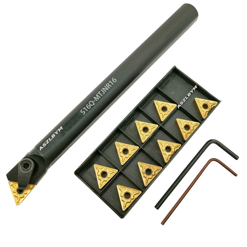 [Australia - AusPower] - 5/8'' x 7'' Carbide Indexable Boring Bar Turning Tool Holder S16Q-MTJNR16 with 10pcs TNMG331 / TNMG160404 Indexable Carbide Turning Inserts 