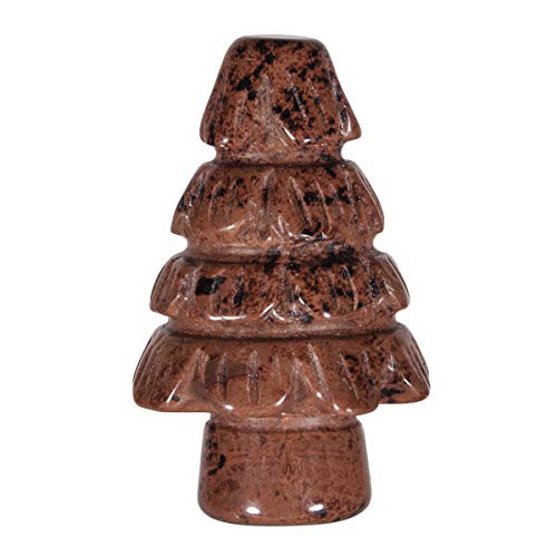 mookaitedecor Mahogany Obsidian Crystal Mini Christmas Tree Figurine 1.9-2.1 Inch Brown & Black