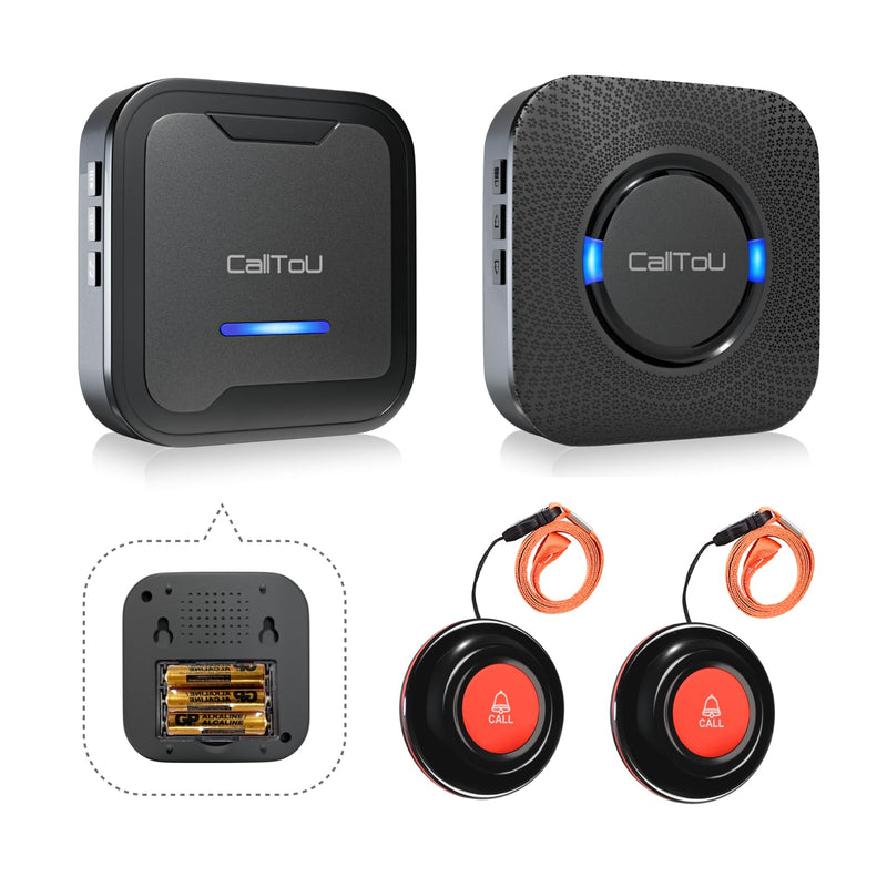 [Australia - AusPower] - CallToU Wireless Caregiver Pager Call Button Nurse Calling Alert System Call Bell Elderly Patient Disabled with 2 Transmitters 1 Plug-in Receiver 1 Battery Portable Receiver 2 Call Buttons & 2 Receivers 