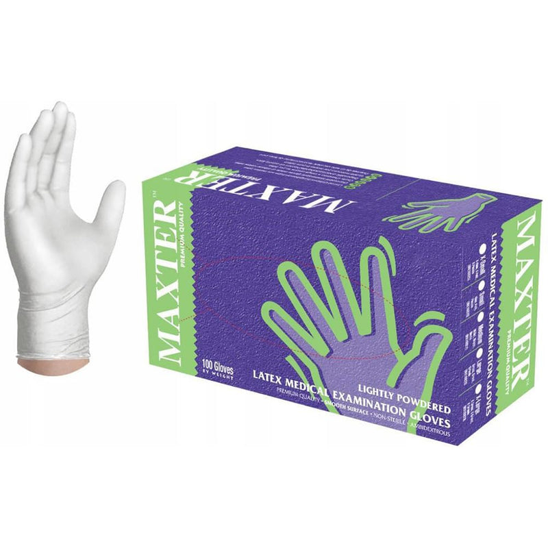 Maxter Disposable Latex Gloves Powdered White (Pack of 100) Large