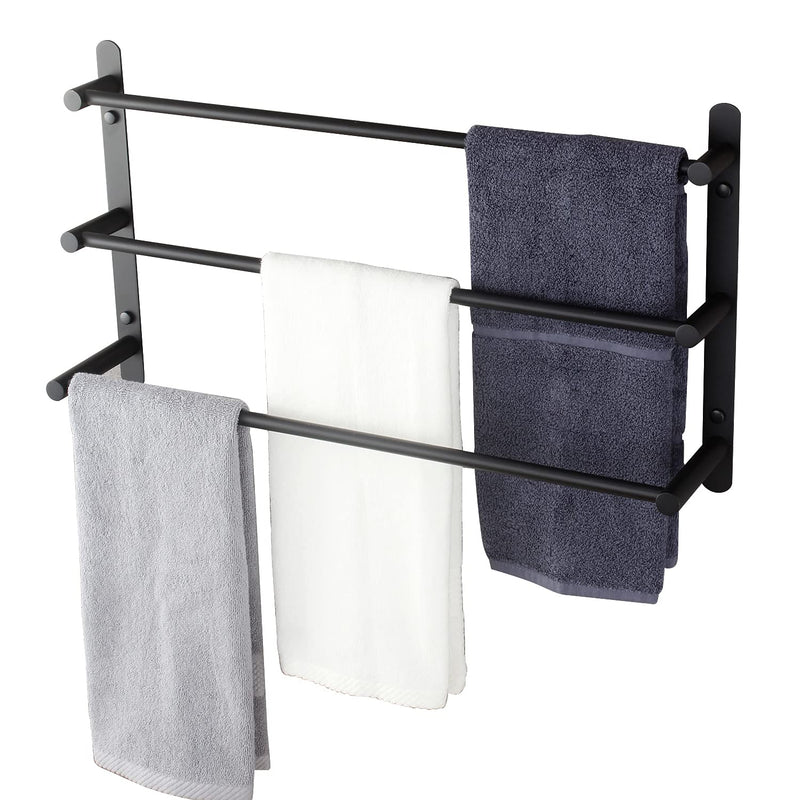 KOKOSIRI Bath Towel Bars Matte Black Bathroom 3-Tiers Ladder Towel Rails Wall Mounted Towels Shelves Rack Stainless Steel, B5002BK-L24 24-Inch