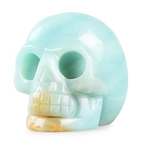 Artistone 2.0" Crystal Skull Statues,Hand Carved Human Skeleton Figurines Head Bone Art Sculpture Reiki Healing Stone Statue Personality Bar,Home,Office,Art Room Decoration(Amazonite) Amazonite