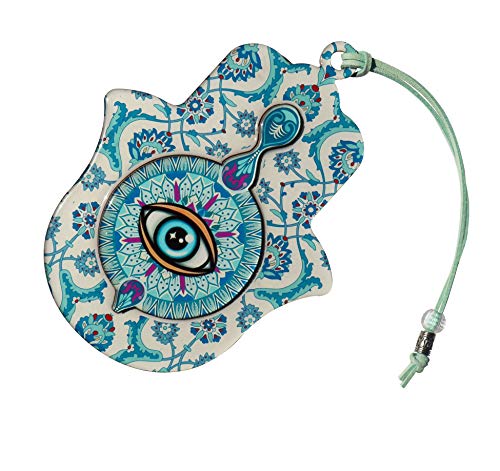 Evil Eye Decor | Hamsa Hand of Fatima ojo turco Nazar Amulet Hanging Priestly Blessing Protection for Home & Gift (6.5" - Blue Eye)