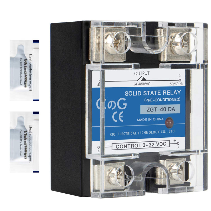 [Australia - AusPower] - CG Solid State Relay SSR-40DA DC to AC Input 3-32VDC To Output 24-480VAC 40A Single Phase Plastic Cover… DC to AC 40A 