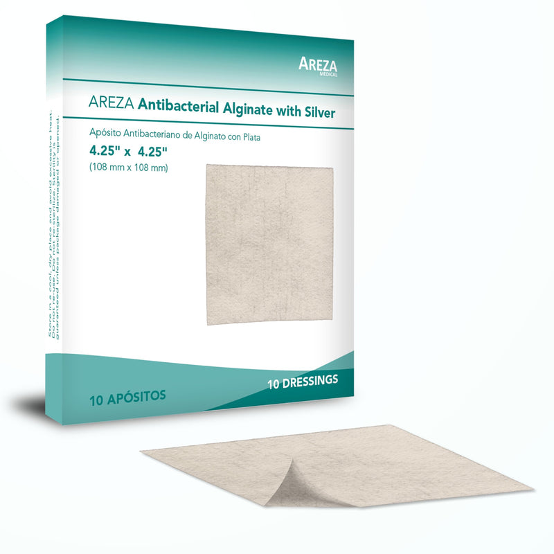 [Australia - AusPower] - Areza Medical - Silver Alginate (Antibacterial Alginate with Silver) - Sterile - Wound Dressing Pads - 4.25" X 4.25" (10.8 cm X 10.8 cm) - 10 PCS per box 