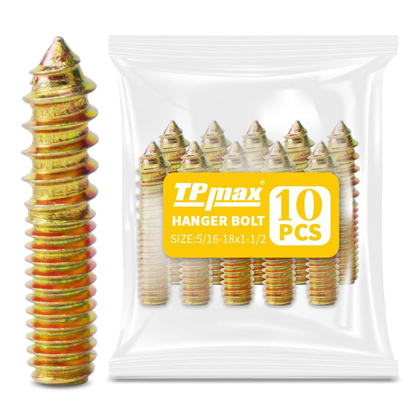 [Australia - AusPower] - 10 Pack 5/16-18 x 1-1/2 Inch Hanger Bolts Double Headed Bolts Self-Tapping Screw Hanger Bolts for Furniture (5/16-18" x 1-1/2") 5/16-18" x 1-1/2" 