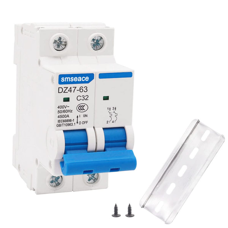 [Australia - AusPower] - smseace Miniature Circuit Breaker Low Voltage AC 32A 400V,2 Poles AC Disconnect Switch C32 DIN Rail Mount Used to Protect Circuit Equipment 