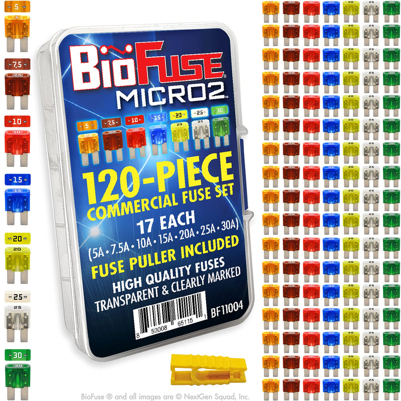[Australia - AusPower] - Micro2 APT ATR 120 Piece Automotive Commercial Car Fuse Assortment (119 Micro 2 Blade Fuses + Fuse Puller) 5A 7.5A 10A 15A 20A 25A 30A 